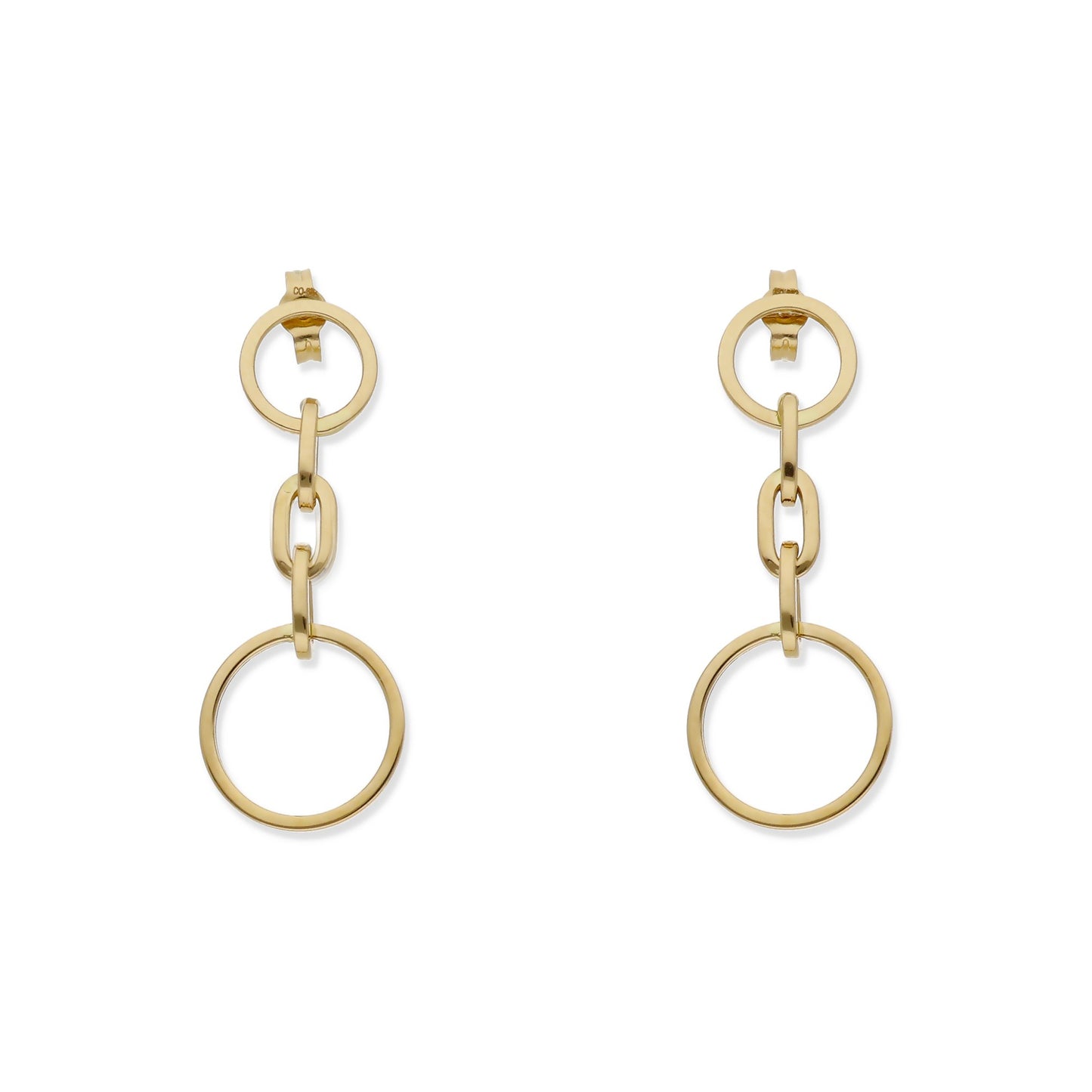 Pendientes Doble Círculo y Cadena en Oro de Ley 18K