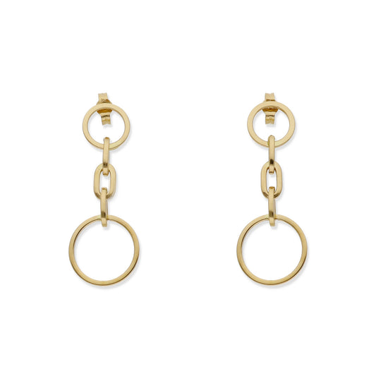Pendientes Doble Círculo y Cadena en Oro de Ley 18K