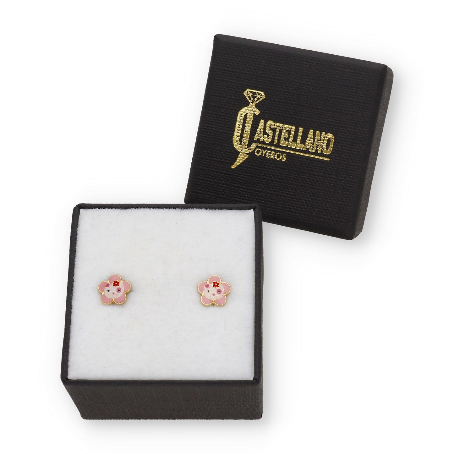 Pendientes Bebé Flor Spotty Esmaltado de Oro 18K