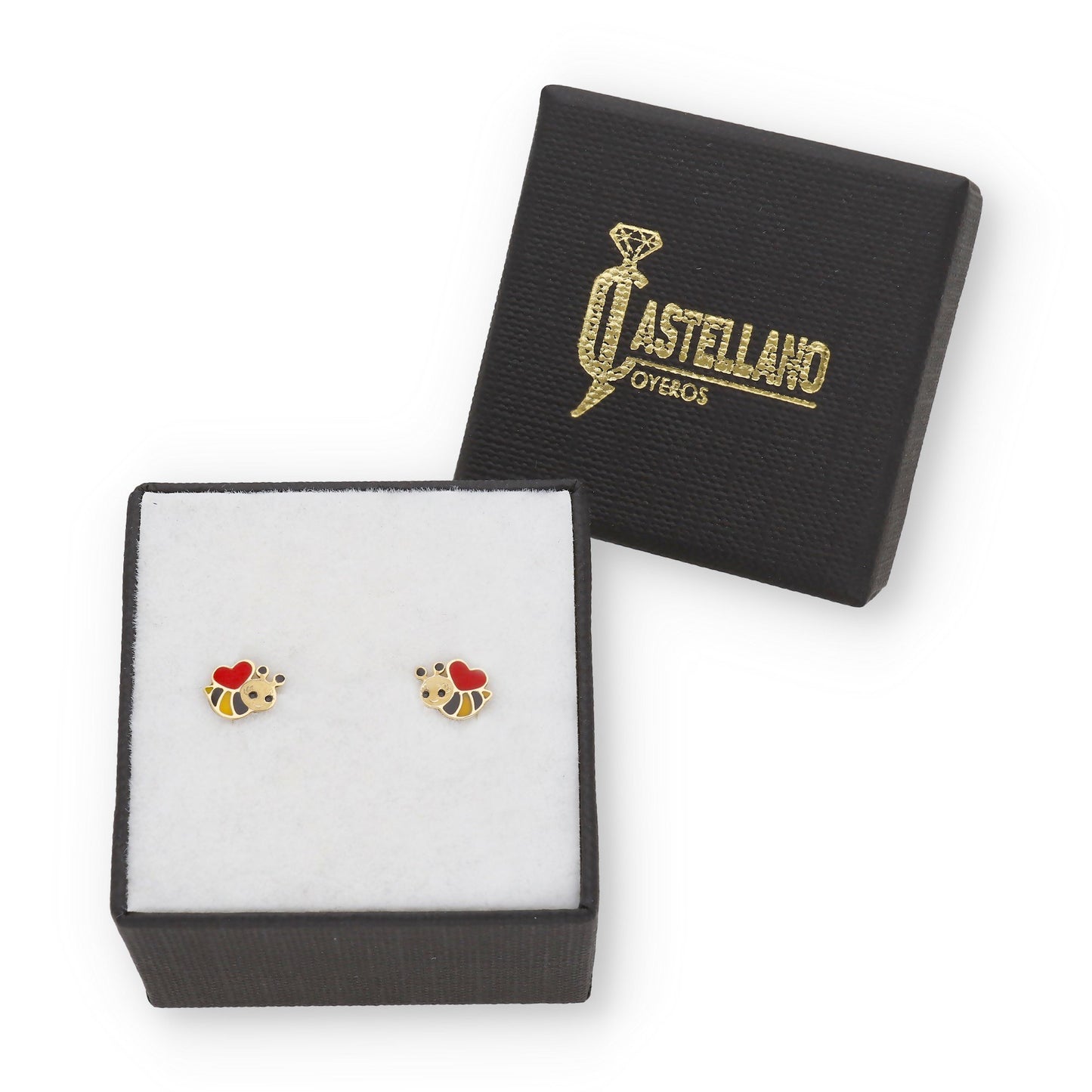 Pendientes Bebé Abejita Esmaltada de Oro 18K
