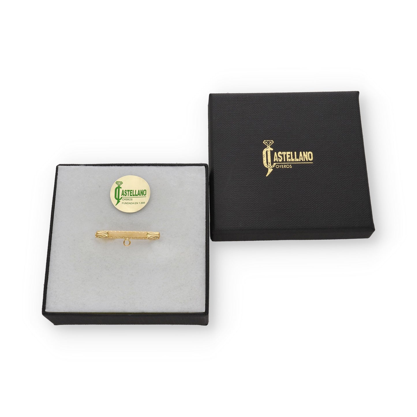 Imperdible Bebé de Barra Mate con Bordes Ornamentados en Oro Amarillo 18K