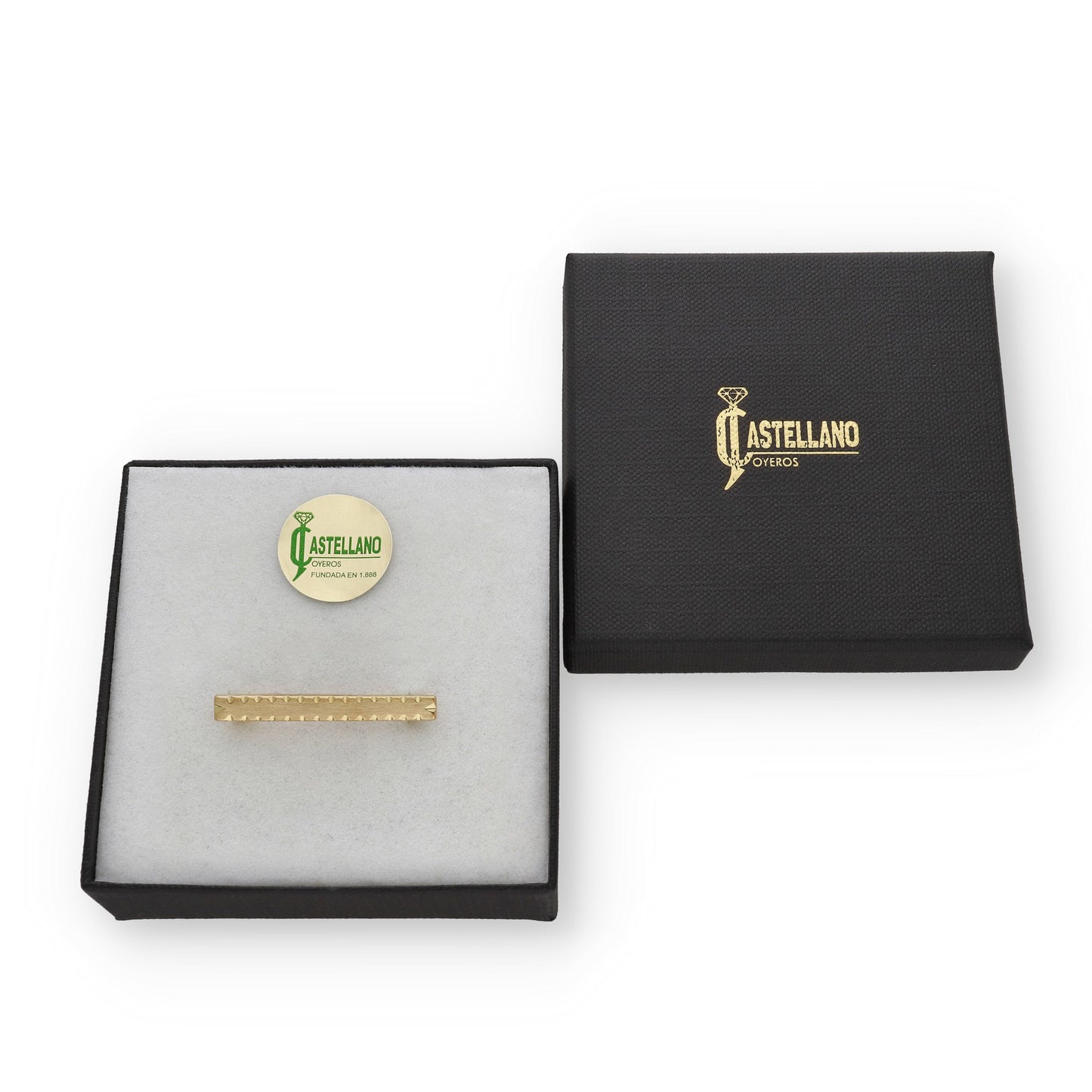 Imperdible Bebé de Barra Mate con Bordes Decorados en Oro Amarillo 18K