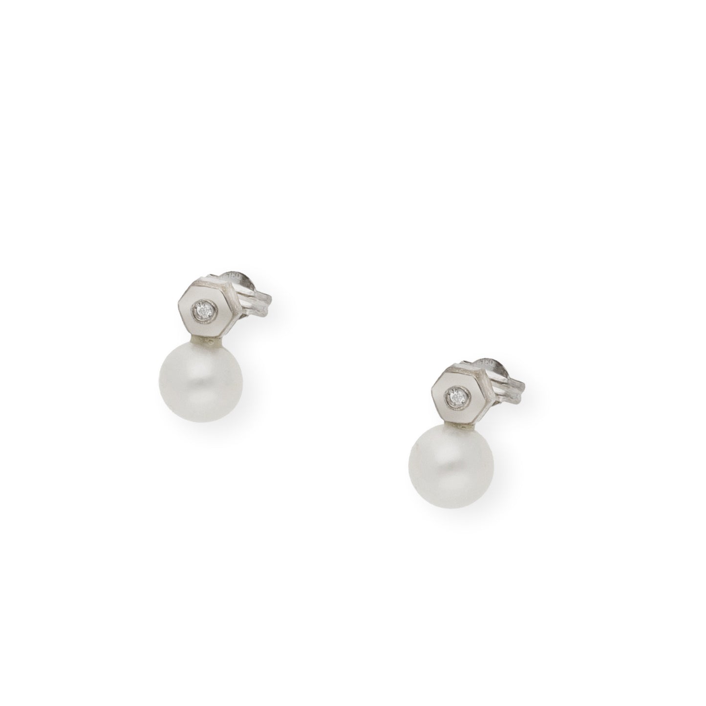 Pendientes de Oro hexagonal con Diamante y Perlas