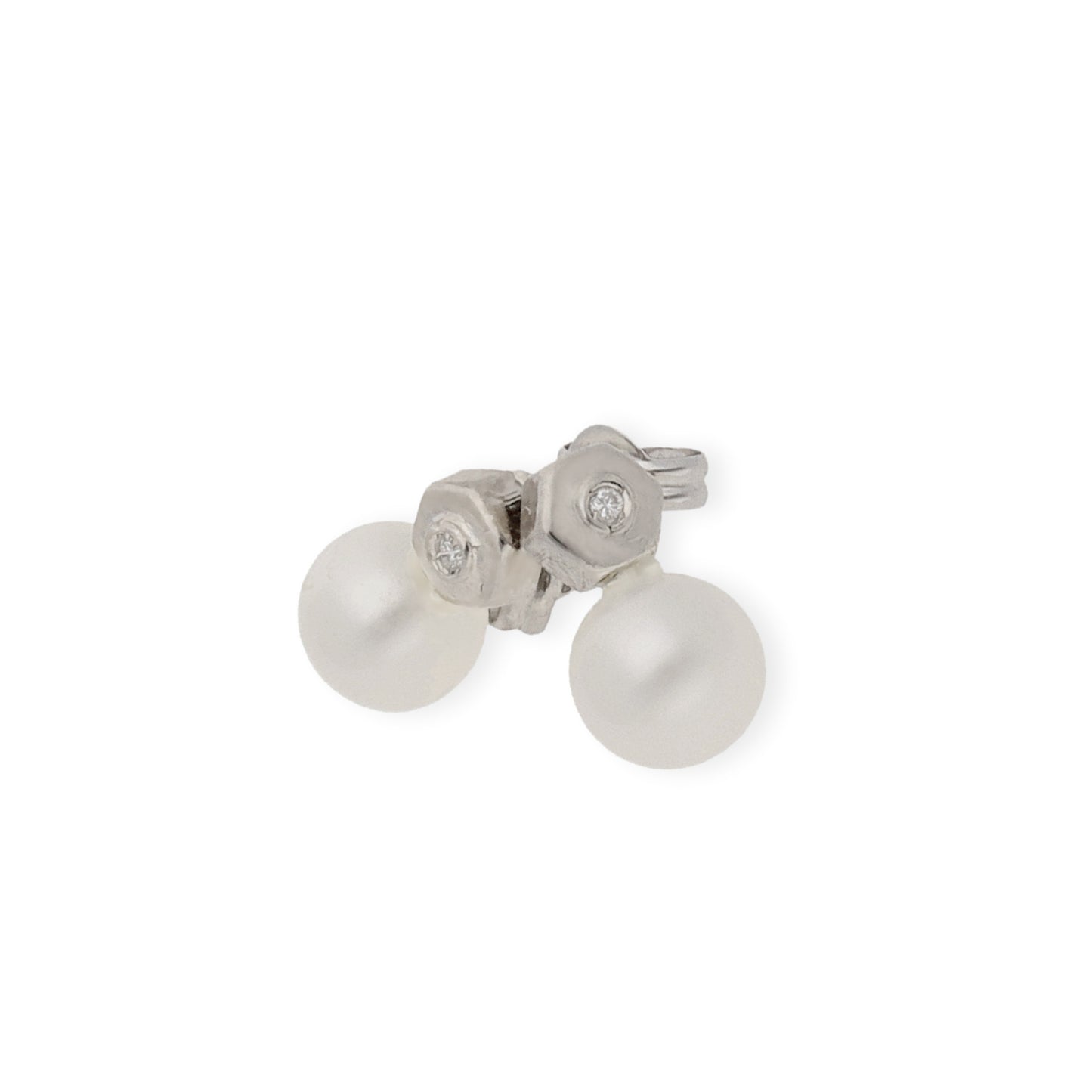 Pendientes de Oro hexagonal con Diamante y Perlas