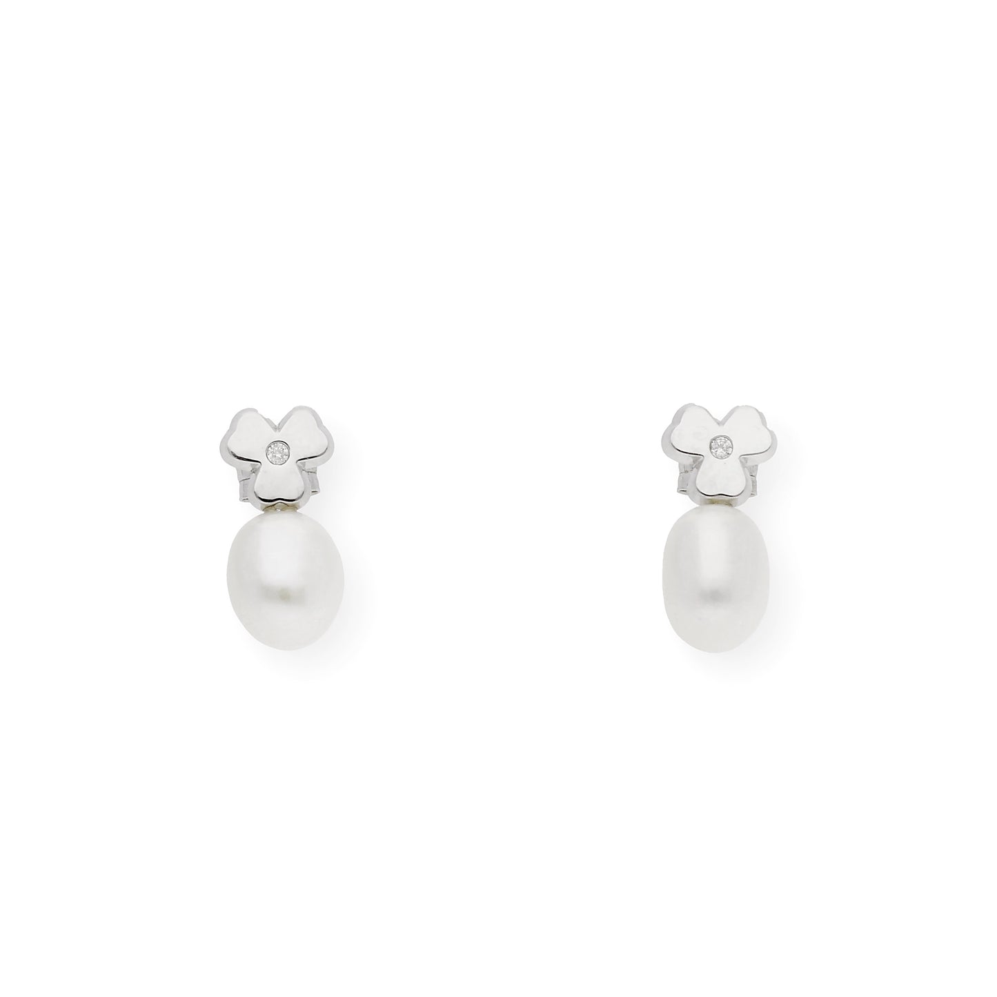 Pendientes trébol de Oro con Diamante y Perlas