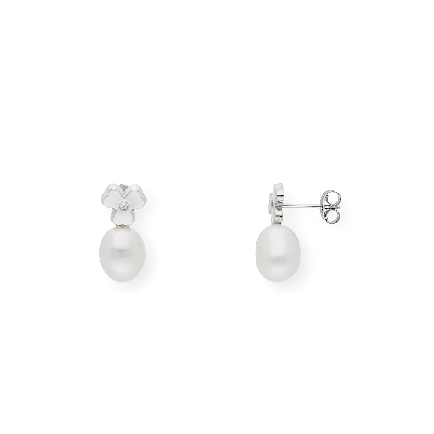 Pendientes trébol de Oro con Diamante y Perlas