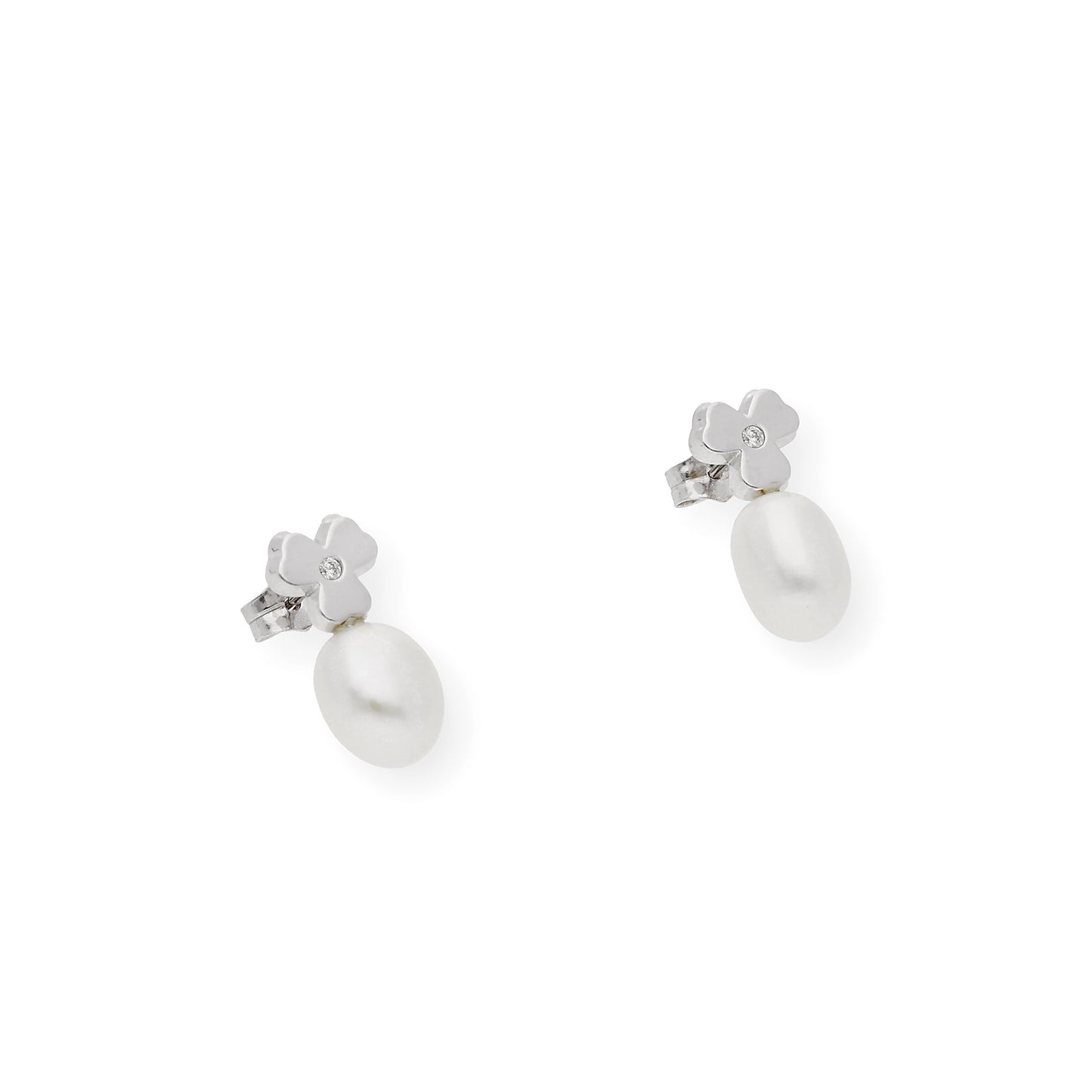 Pendientes trébol de Oro con Diamante y Perlas