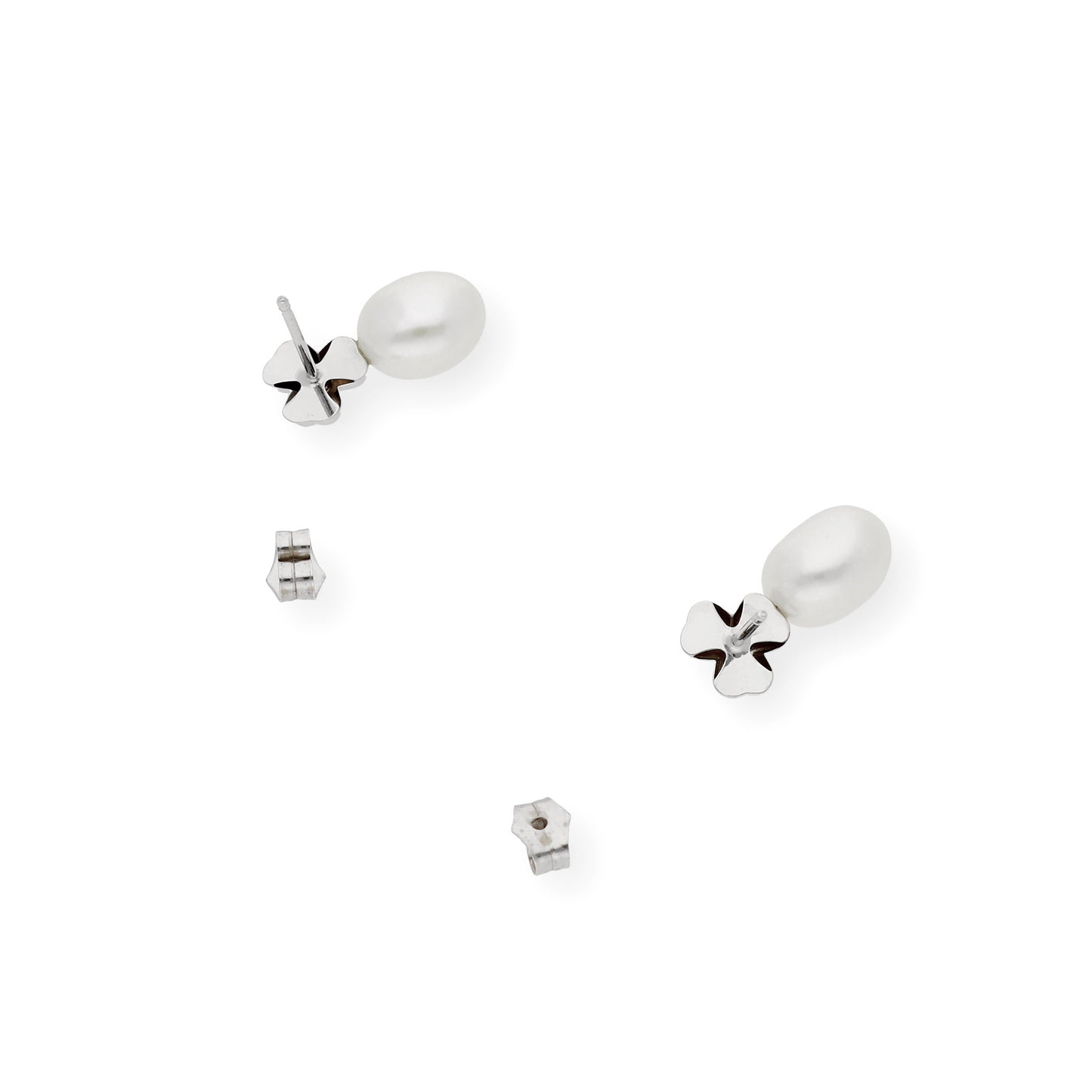 Pendientes trébol de Oro con Diamante y Perlas
