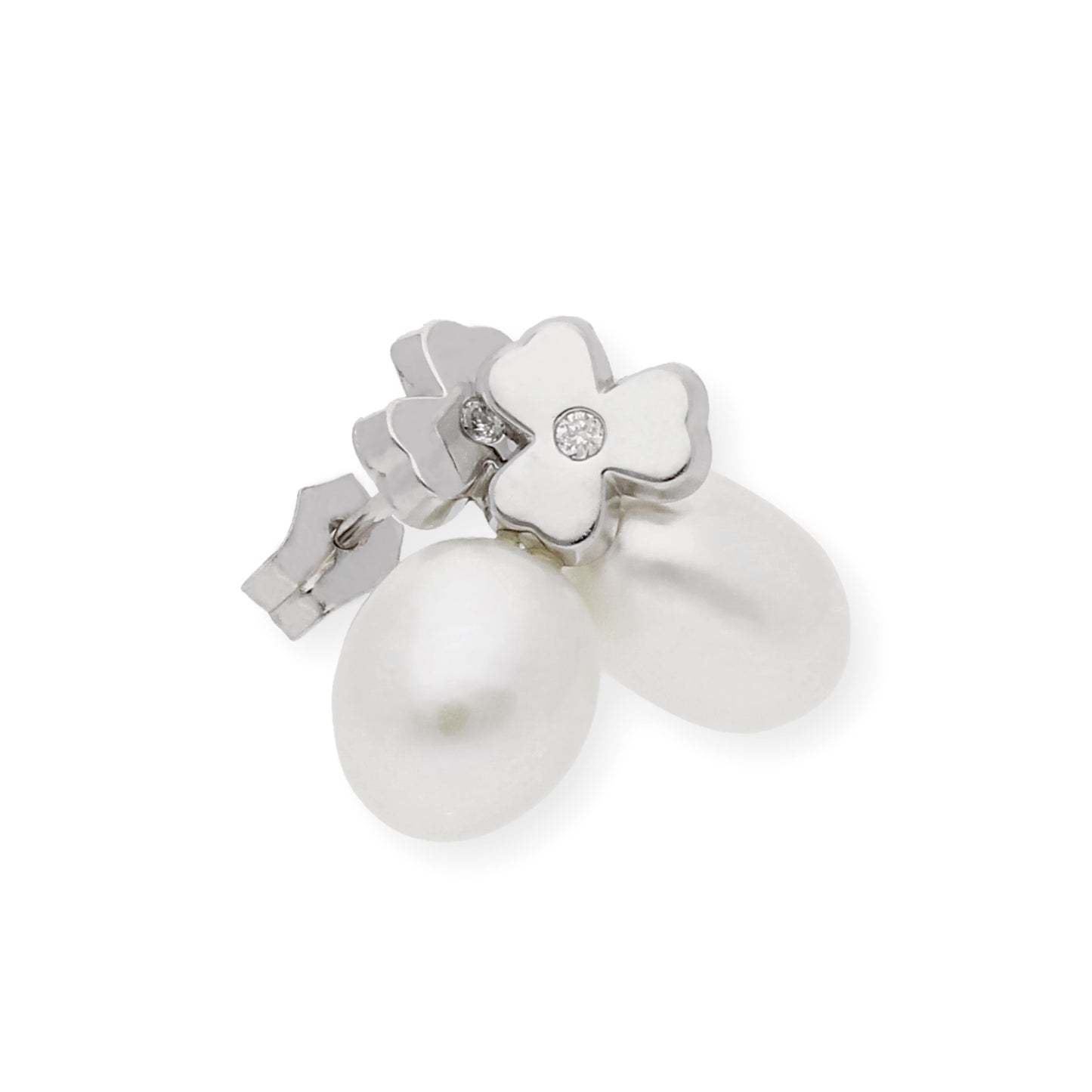 Pendientes trébol de Oro con Diamante y Perlas
