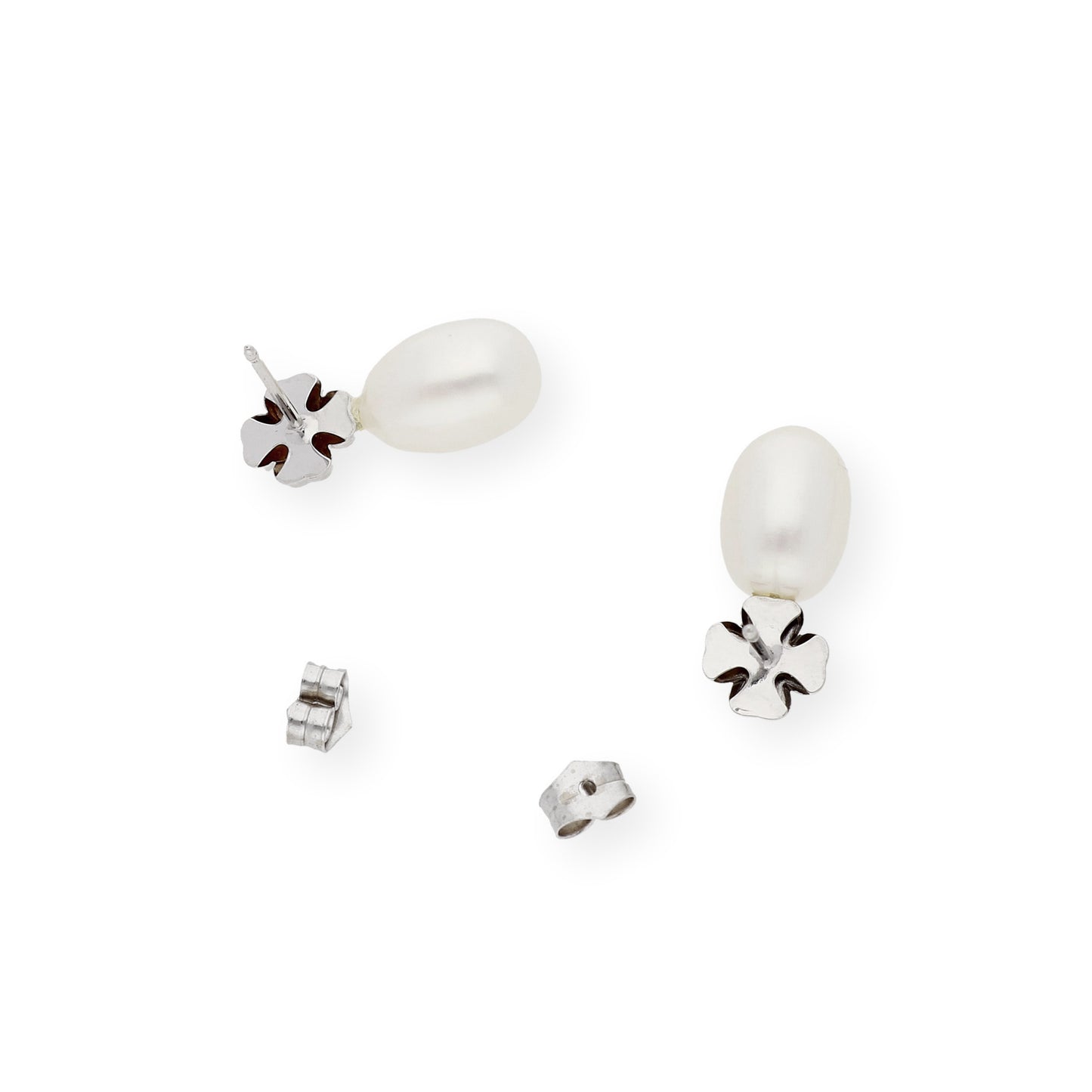 Pendientes trébol de Oro con Diamante y Perlas