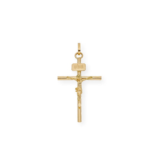 Colgante Pequeña Cruz Tubo con Cristo en Oro 18K