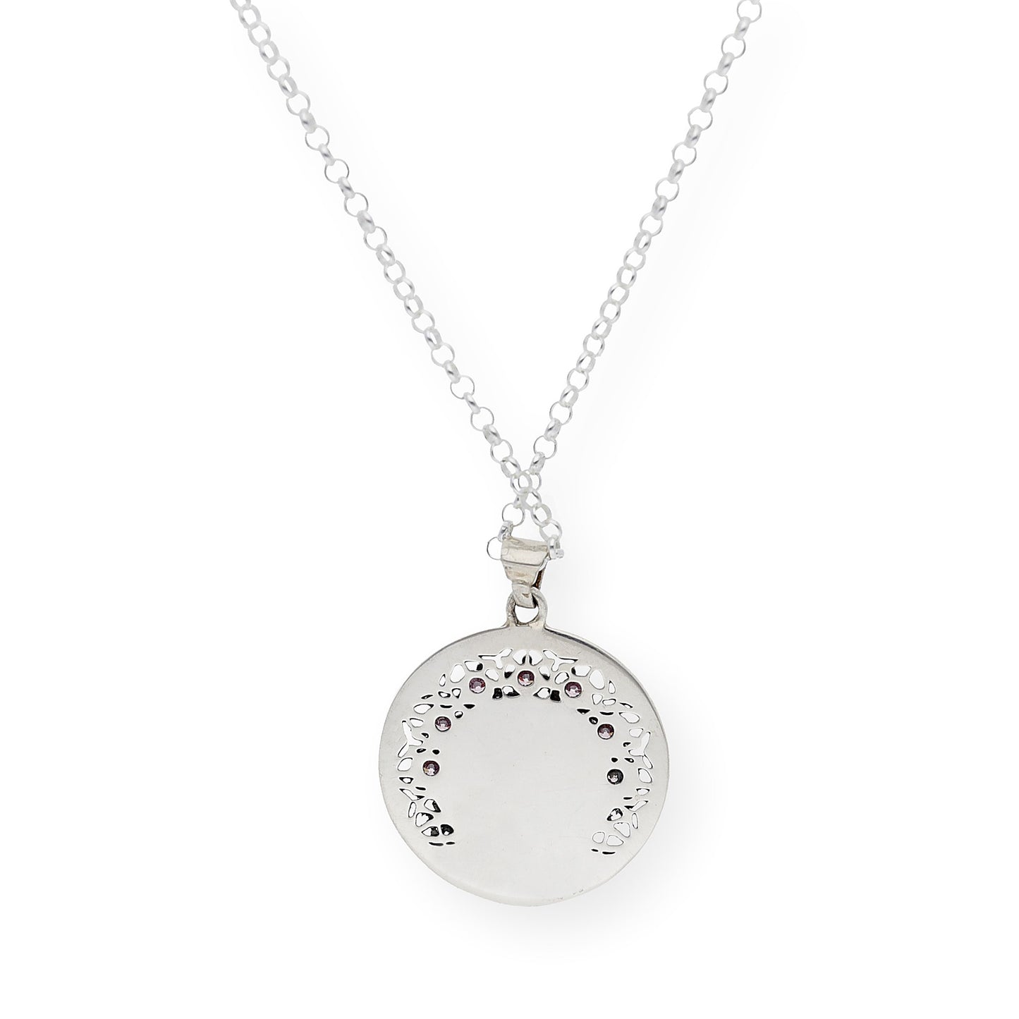 Medalla de La Virgen Niña en Plata de Ley y Cristal de Swarovski Rosa