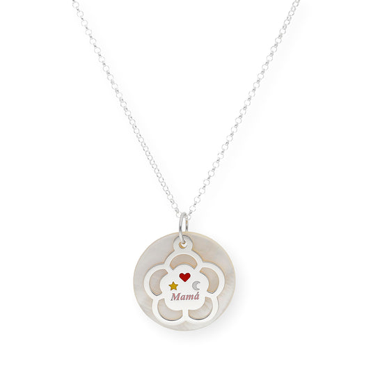 Colgante Mamá en Plata de Ley y Nácar con Detalles Esmaltados