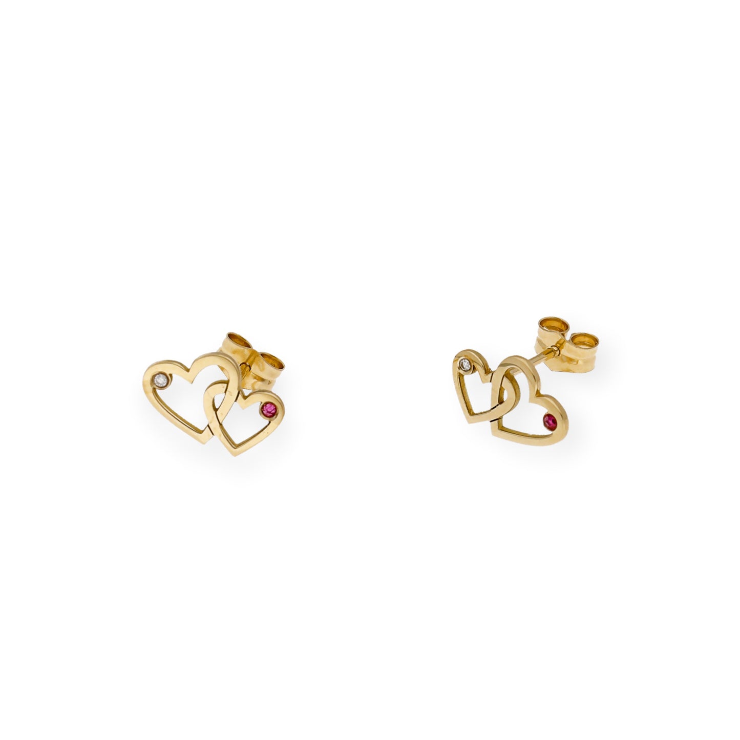 Pendientes I LOVE con Diamante y Rubí en Oro 18k