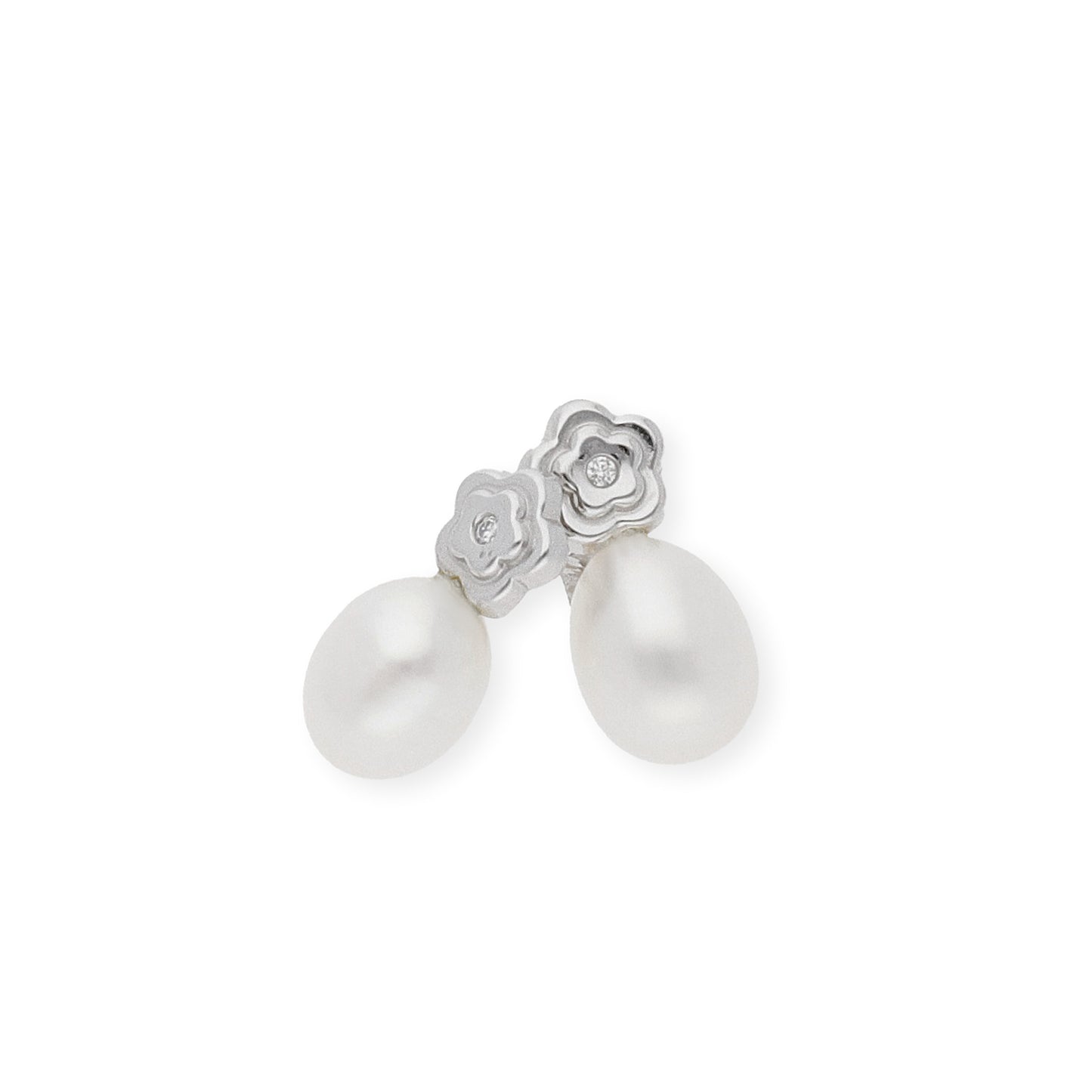 Pendientes flor de Oro Blanco 18k con Diamantes y Perlas