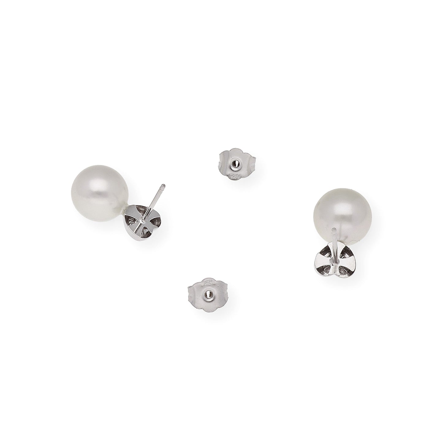 Pendientes corazón tallado de Oro Blanco 18k con Diamantes y Perlas