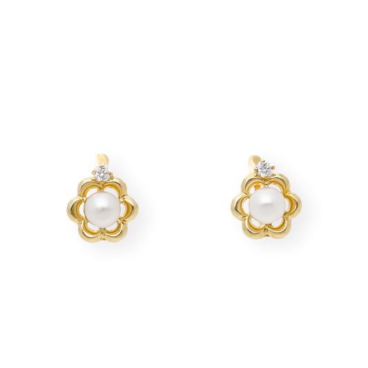 Pendientes margarita de Perlas y circonitas Oro 18k