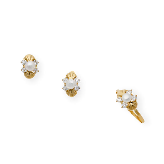 Conjunto Celestial de Pendientes y Sortija en Oro 18k y Circonitas