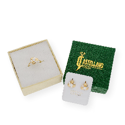 Conjunto Alba de Pendientes y Sortija en Oro 18k, perlas y circonitas