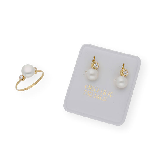 Conjunto Clara de pendientes y sortija en Oro 18k Perlas y Circonitas