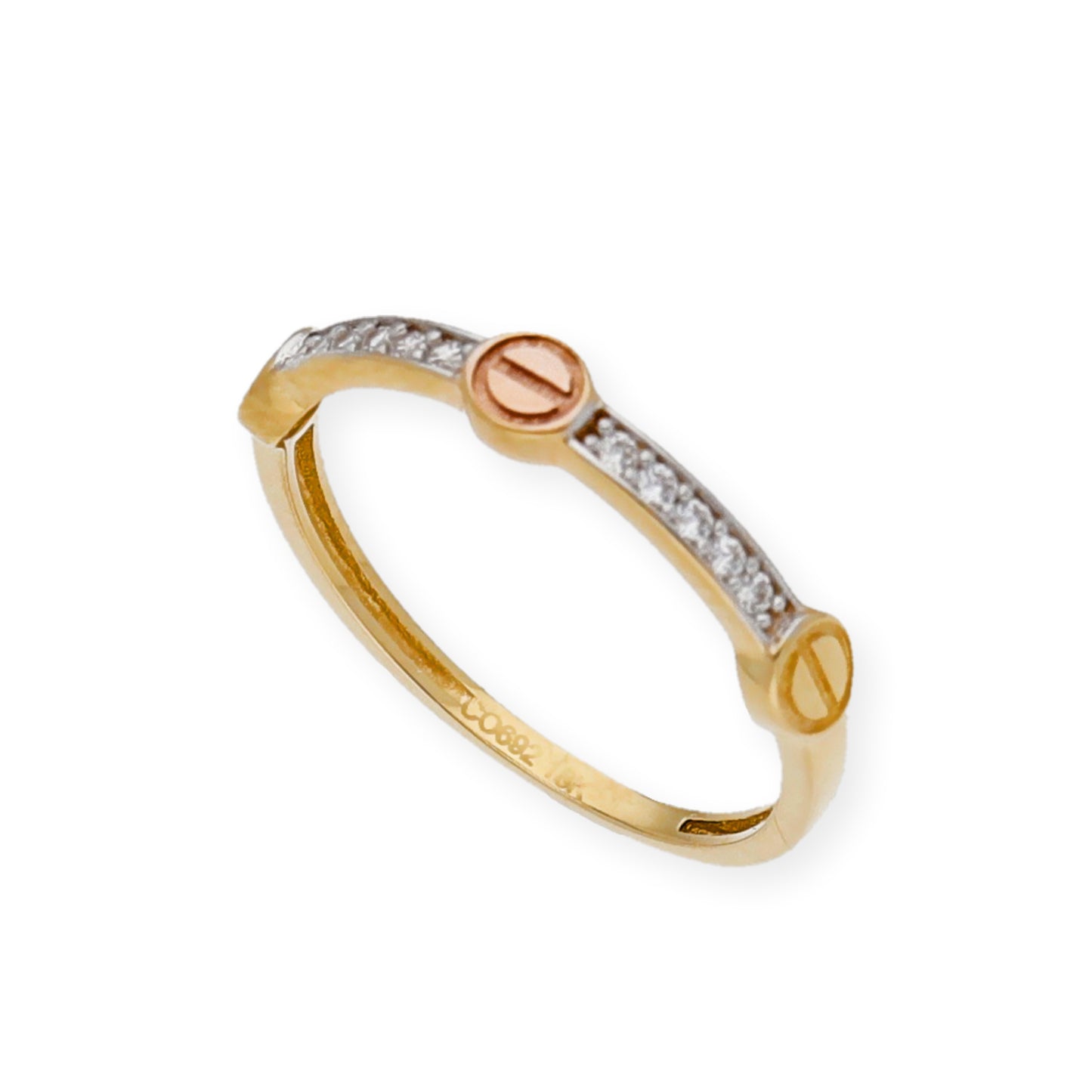 Anillo Tornillo en Oro 18k y Circonitas
