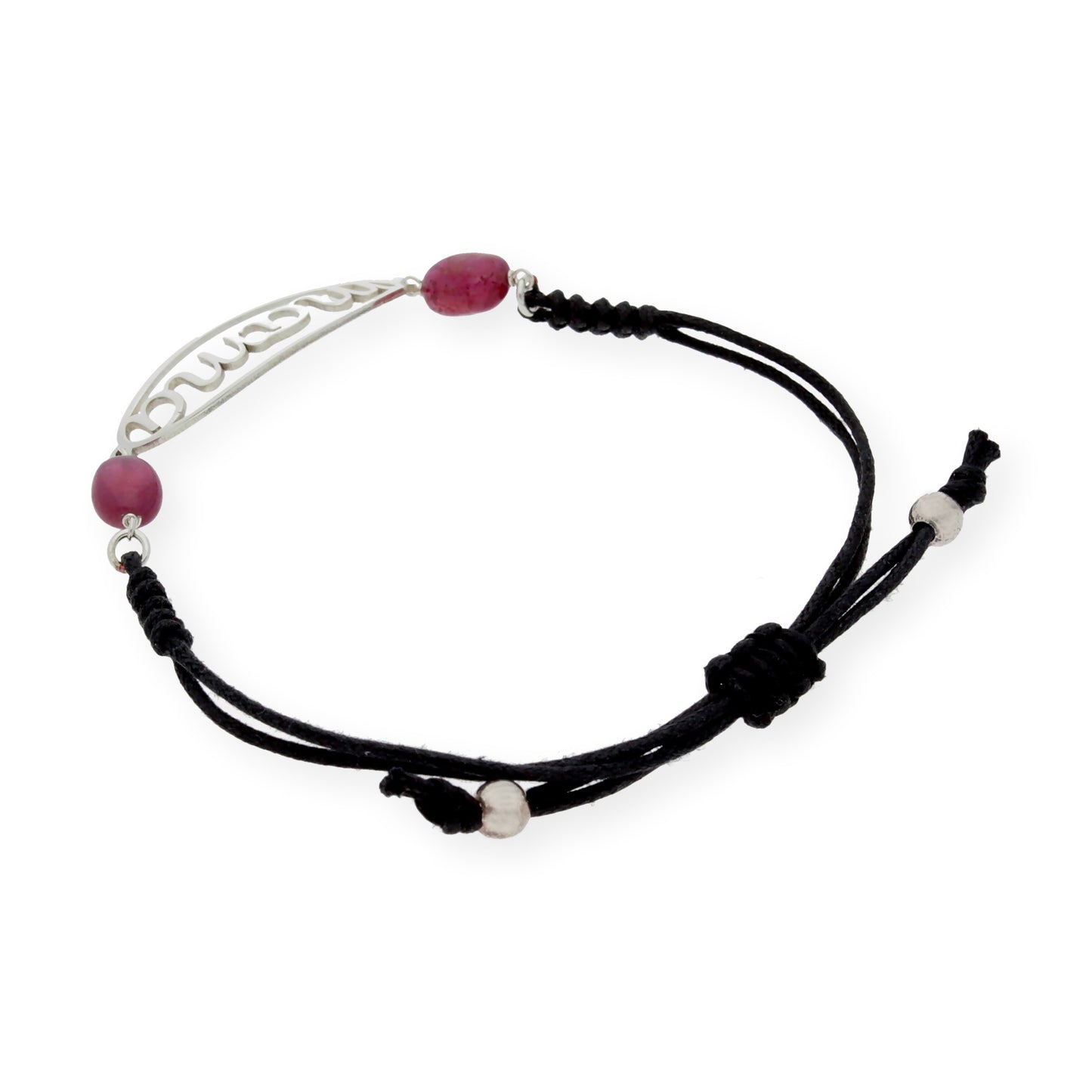 Pulsera Macramé en Plata de Ley con Rubíes