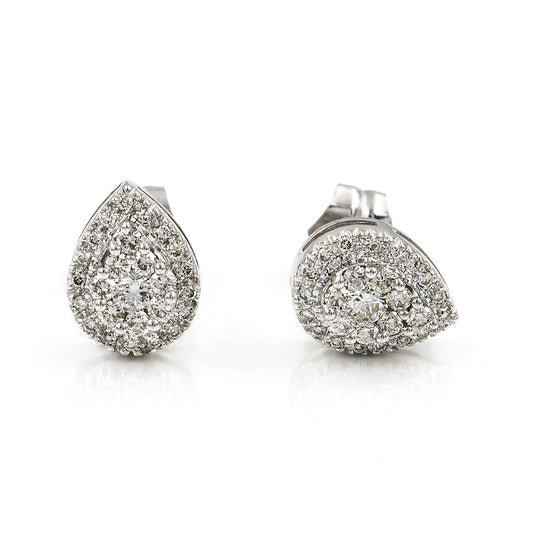 Pendientes de Oro Blanco 18 k y Diamantes Diseño de Lagrima