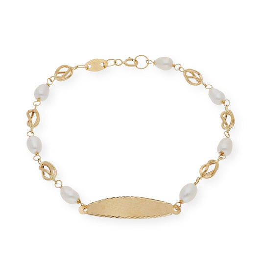 Pulsera de Jaula Estilo Esclava de Oro de Ley y Perlas