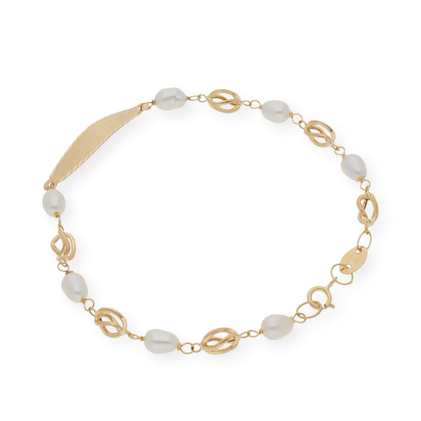 Pulsera de Jaula Estilo Esclava de Oro de Ley y Perlas