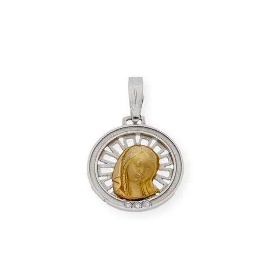 Medalla Virgen Niña Primera Comunión Bicolor de Oro 18K