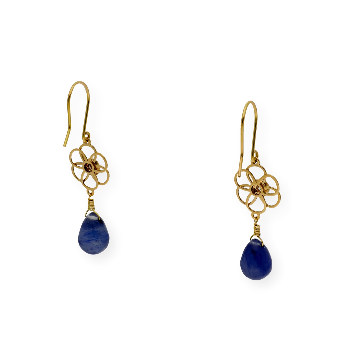 Pendientes Flor con Diamantes y Zafiros en Oro de Ley 18K