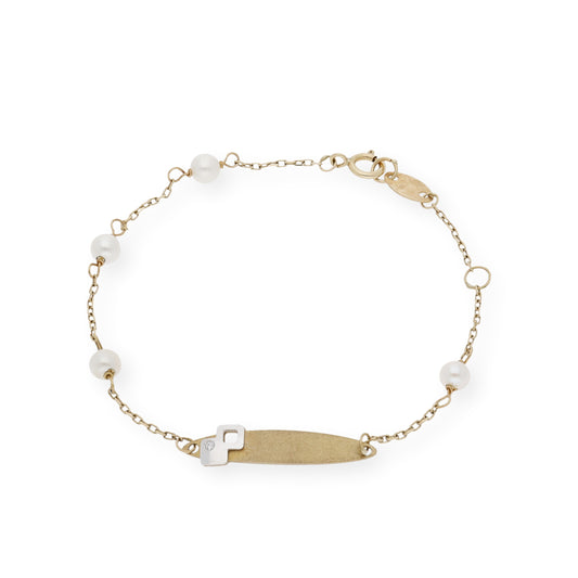 Esclava para Bebé en Oro con Perlas Cultivadas y Diamante