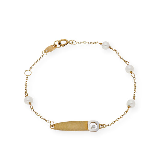 Esclava para Bebé con Perlas y Diamante en Oro 18k