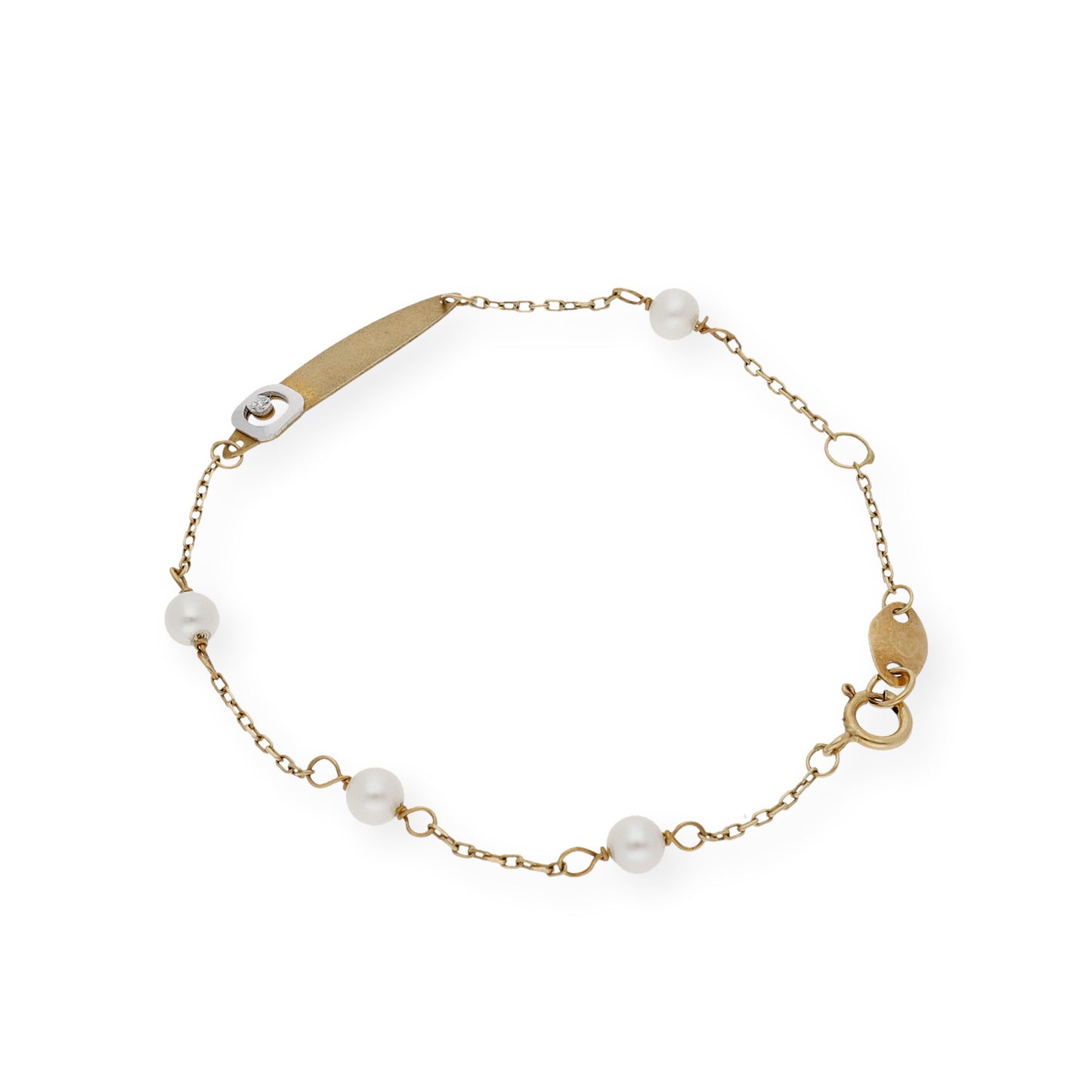 Esclava para Bebé con Perlas y Diamante en Oro 18k