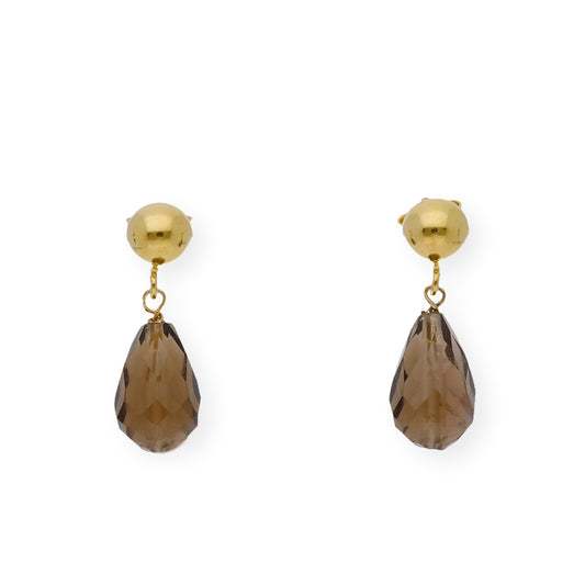 Pendientes en plata de Ley 925 y baño de Oro 18 kt con Cuarzos fumé