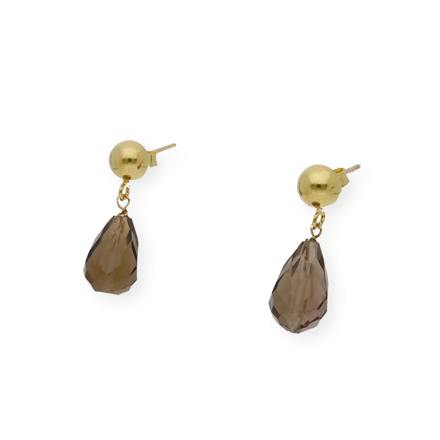 Pendientes en plata de Ley 925 y baño de Oro 18 kt con Cuarzos fumé