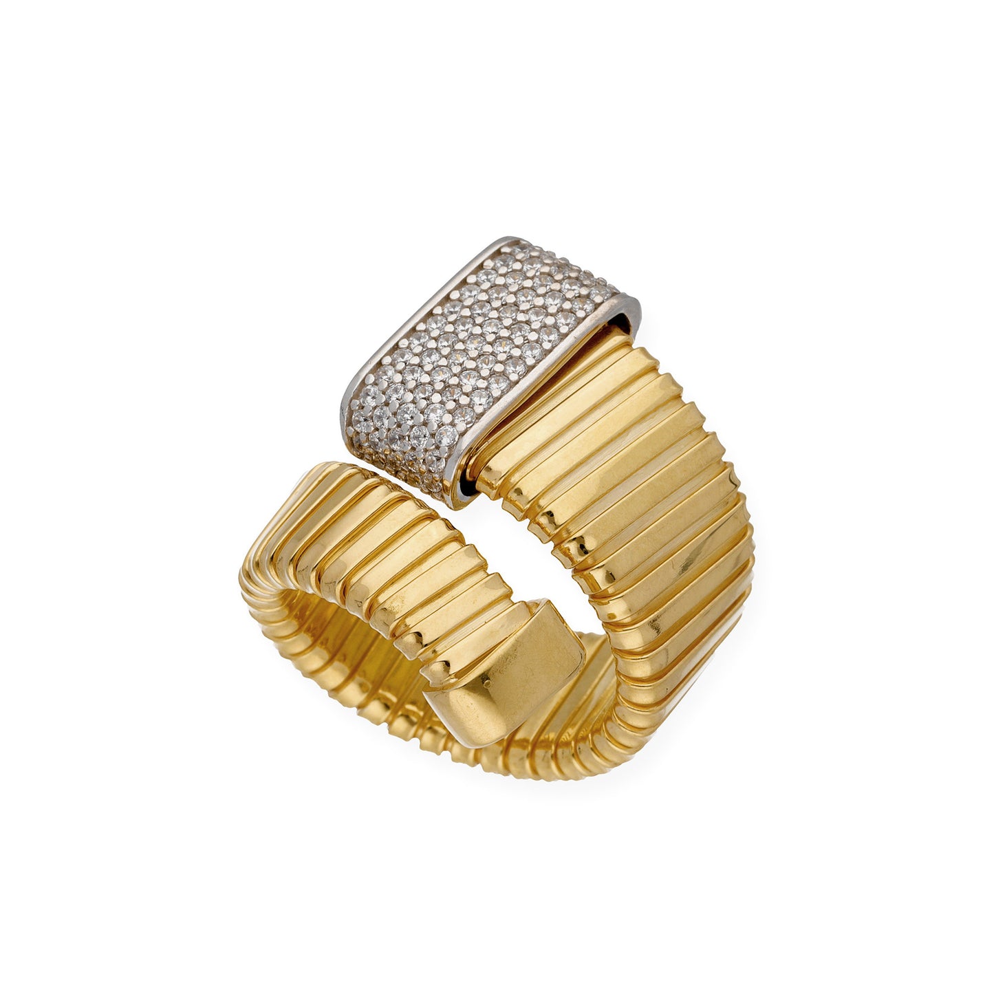 Anillo Plano Tubo de Gas en Plata 925 y Baño de Oro 18k