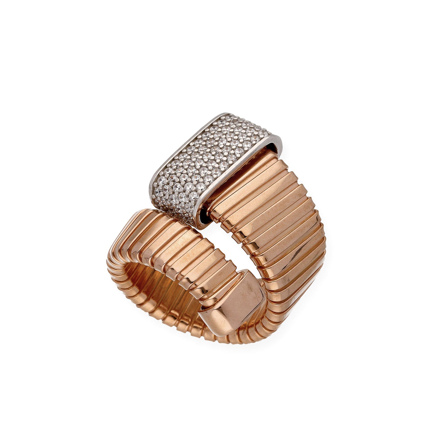 Anillo Tubo de Gas Plano en Plata 925 con Baño de Oro Rosa 18k