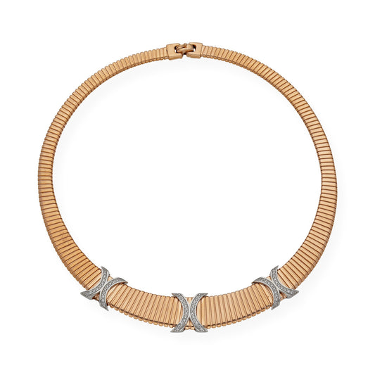 Collar Tubo de Gas en Plata 925 con Baño de Oro Rosa 18k y Circonitas