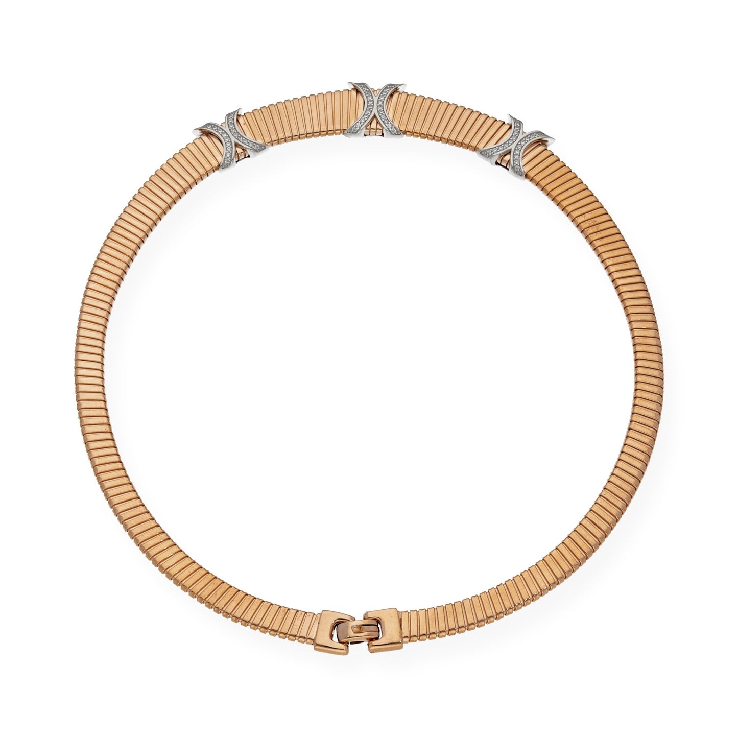 Collar Tubo de Gas en Plata 925 con Baño de Oro Rosa 18k y Circonitas