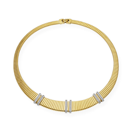 Collar Tubo de Gas en Plata 925 con Baño de Oro 18k y Circonitas
