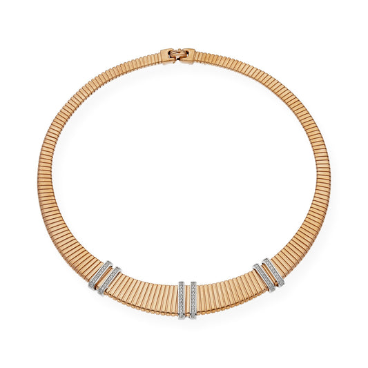 Collar Tubo de Gas en Plata 925 con Baño de Oro Rosa 18k y Circonitas