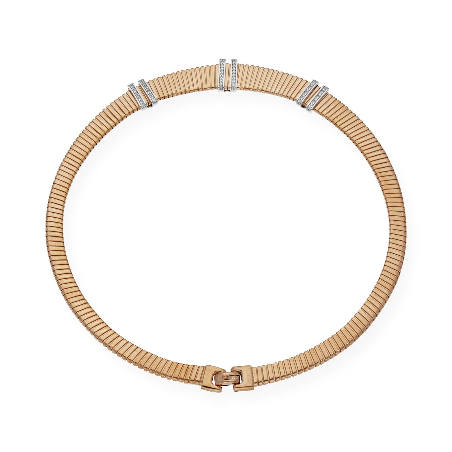 Collar Tubo de Gas en Plata 925 con Baño de Oro Rosa 18k y Circonitas