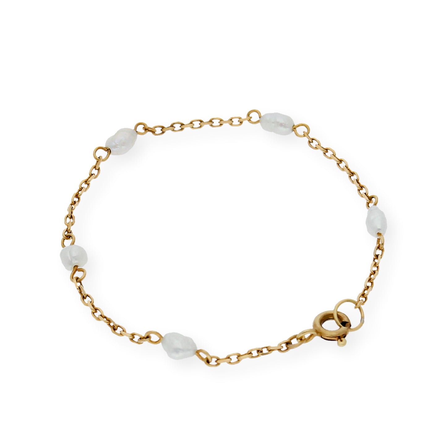 Pulsera de Bebé con Perlas barrocas y Oro de ley 18k