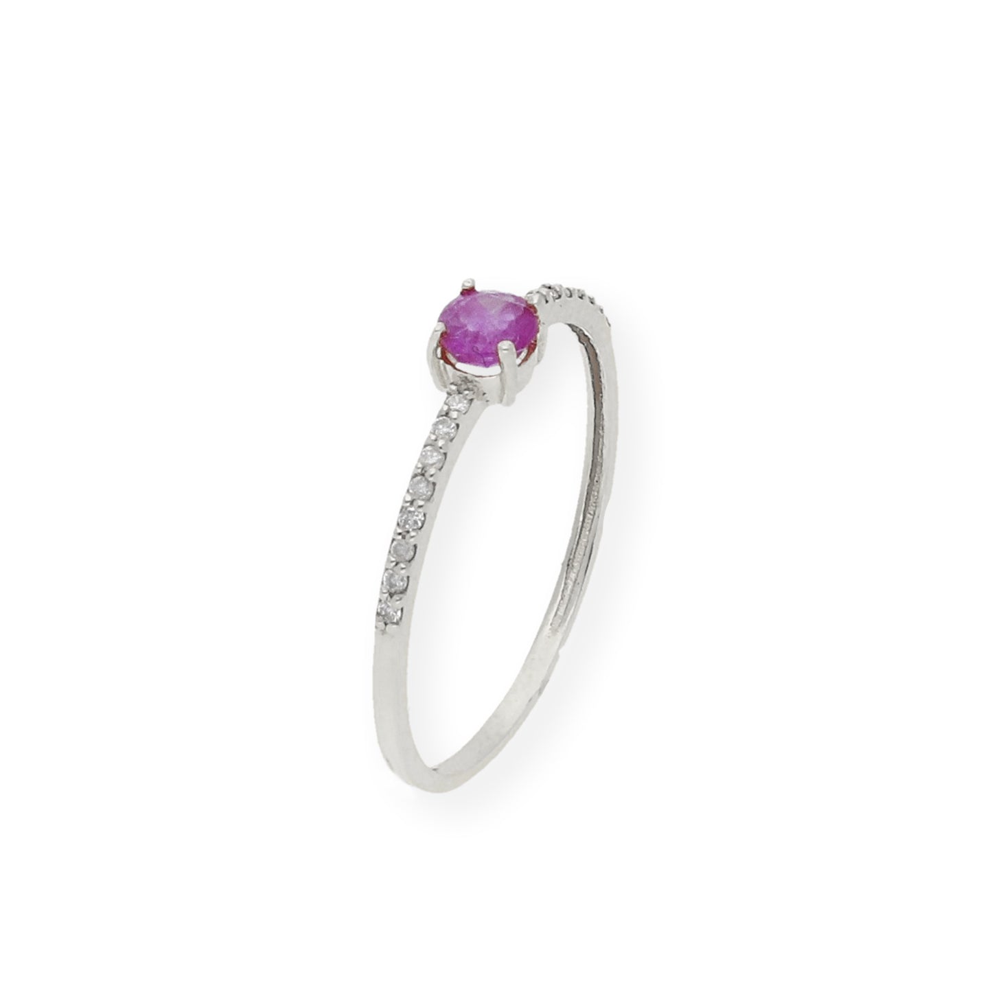 Anillo de Oro Blanco y Diamantes con Rubíes