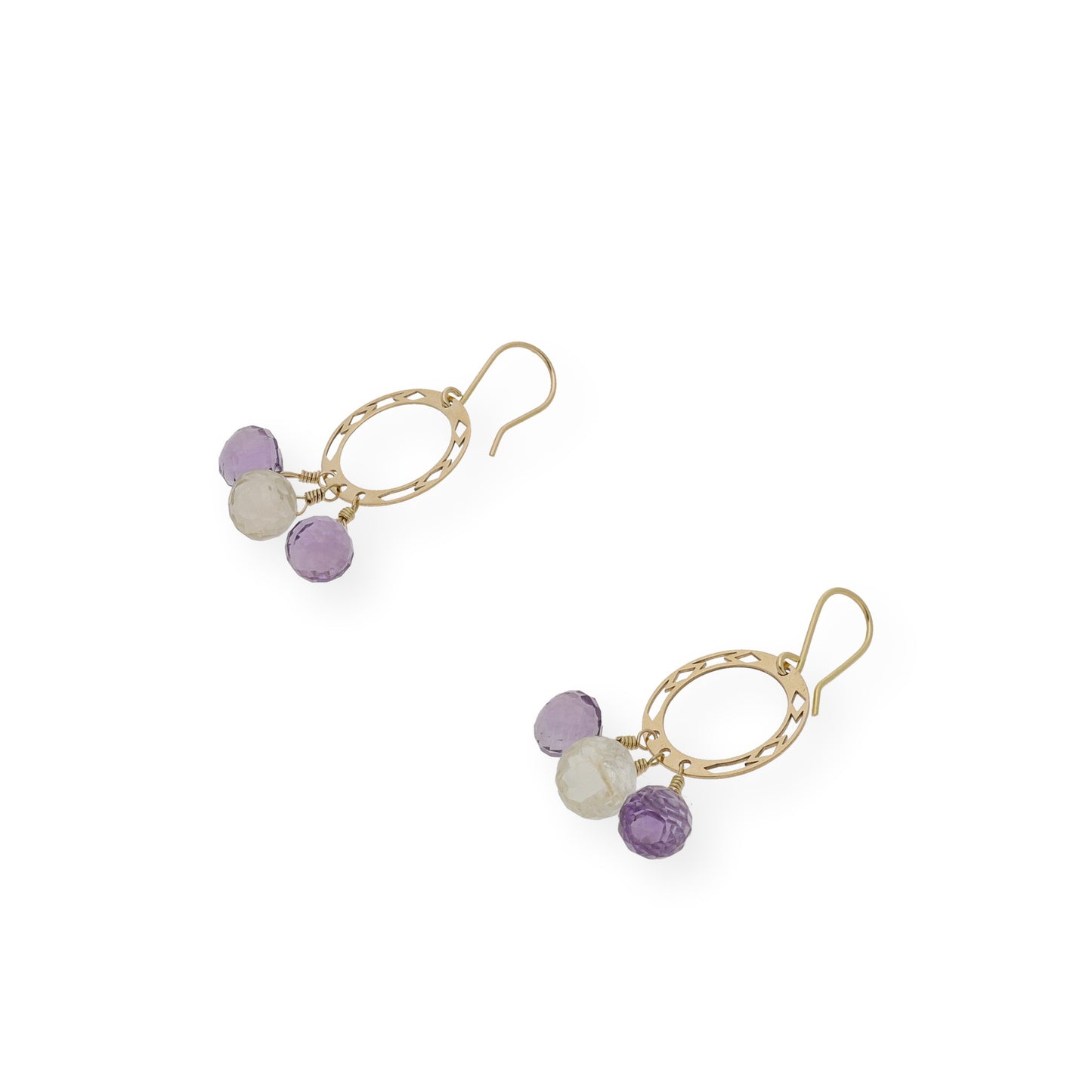 Pendientes Aro Calado con Amatistas y Citrinos en Oro 18 k