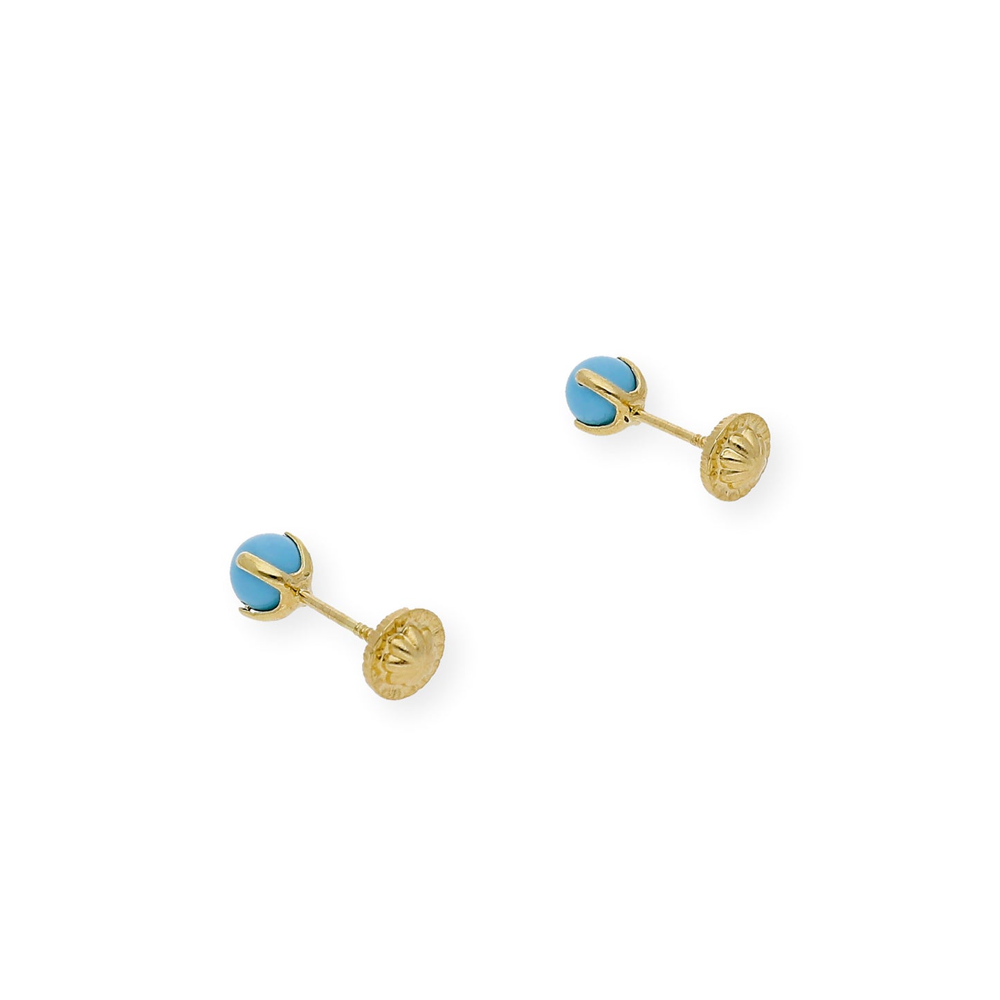 Pendientes Bebé Oro y Turquesas de 4 mm en Garra