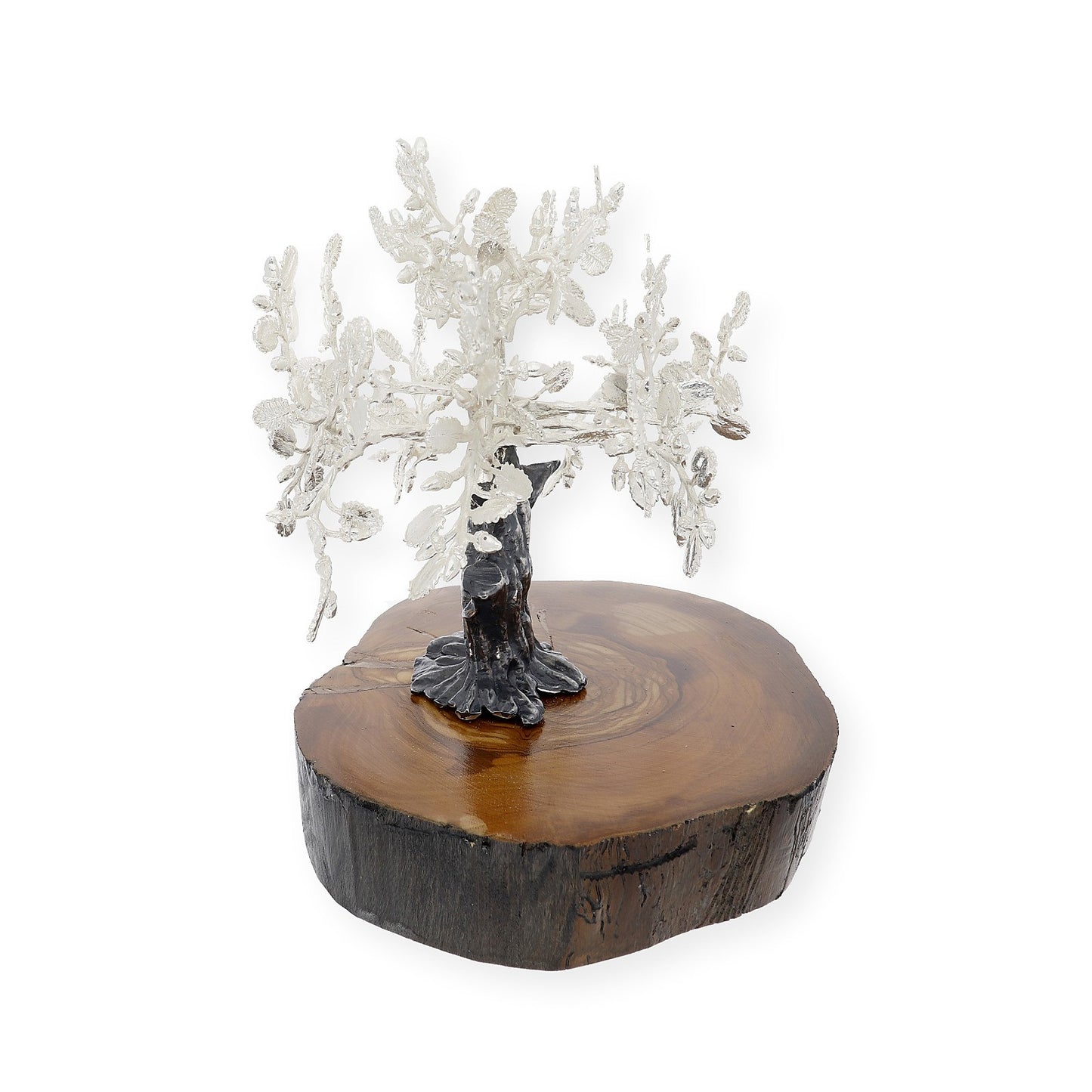 Encina Conmemorativa Personalizable Plateada con Base de Madera Natural Tamaño Pequeño