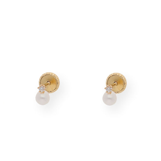 Pendientes Bebé Oro con Perlas de 3,50mm y circonita