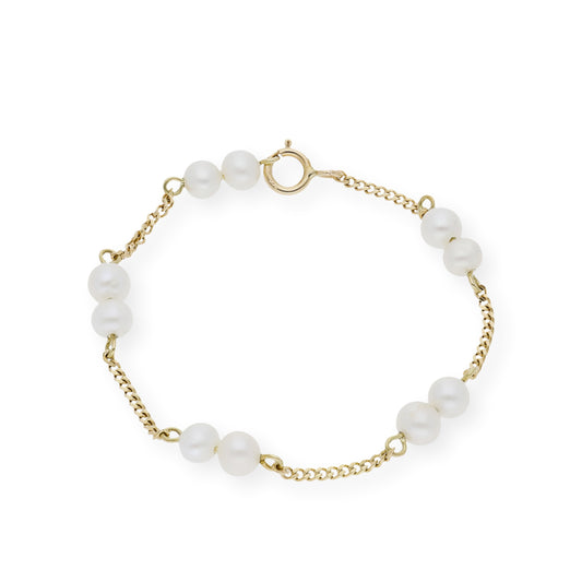 Pulsera de Bebé con doble Perlas y Oro de Ley